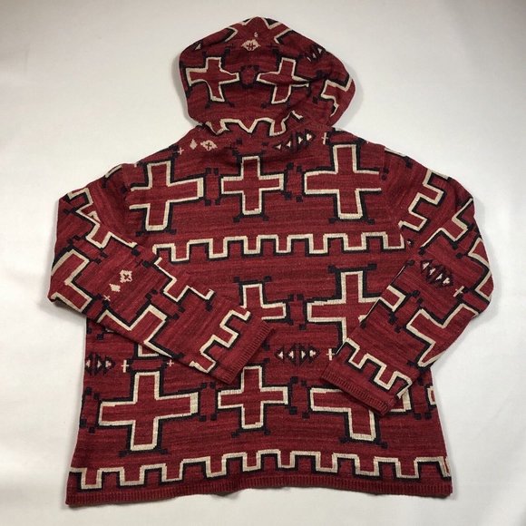 Denim & Supply Ralph Lauren Hooded Cotton Southwestern Cross Red Sweater Large - Picture 6 of 8